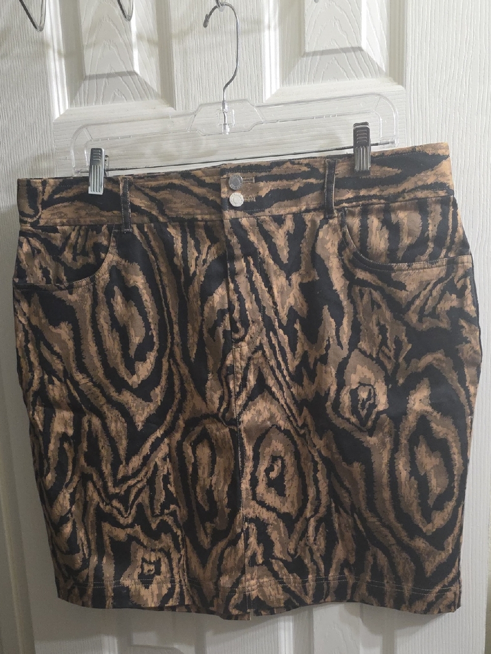 Chaps Black and Brown Animal Print Pencil Skirt Size 14